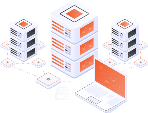 Webhosting-Server mit NVMe-Speicher und angebundenem Notebook